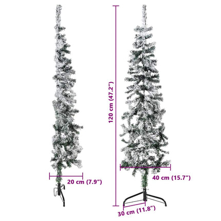 Demi Sapin De Noël Artificiel Mince Avec Neige Floquée Blanc Et Vert