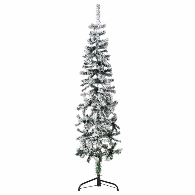 Demi Sapin De Noël Artificiel Mince Avec Neige Floquée Blanc Et Vert