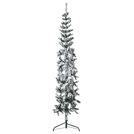 Demi Sapin De Noël Artificiel Mince Avec Neige Floquée Blanc Et Vert