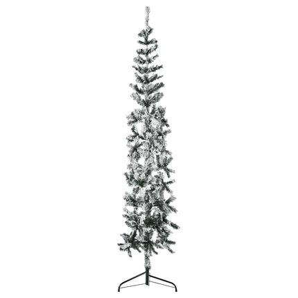 Demi Sapin De Noël Artificiel Mince Avec Neige Floquée Blanc Et Vert