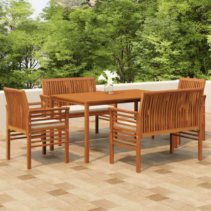 Ensemble À Manger D'extérieur 5 Pcs Et Coussins Acacia Solide