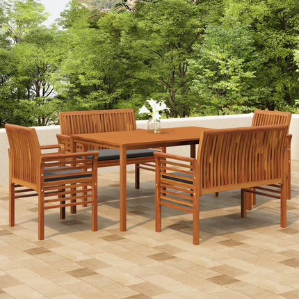 Ensemble À Manger D'extérieur 5 Pcs Et Coussins Acacia Solide