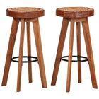 Chaises De Bar Lot De 2 Cuir Véritable Et Bois D'acacia Solide