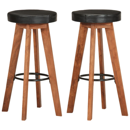 Chaises De Bar Lot De 2 Cuir Véritable Et Bois D'acacia Solide