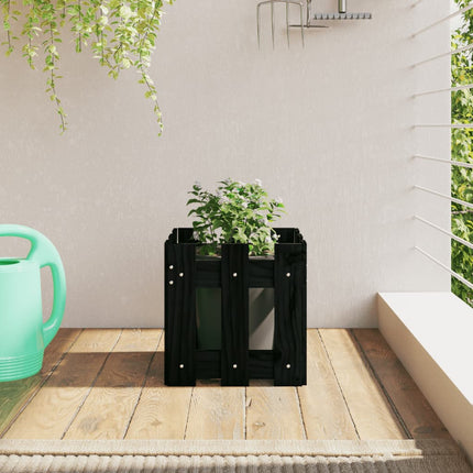 Jardinière Avec Design De Clôture Noir Pin Massif