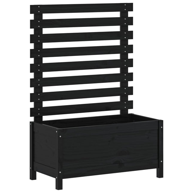 Jardinière Avec Support Noir 79X39,5X114 Cm Bois De Pin Massif