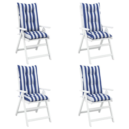 Coussins De Chaise De Jardin À Dossier Haut Lot De 4 120X50X7Cm Bleu Et Blanc