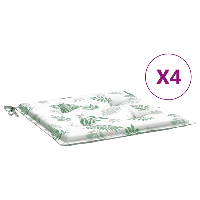 Coussins De Chaise Lot De 4 Motif De Feuilles Tissu Blanc Et Vert