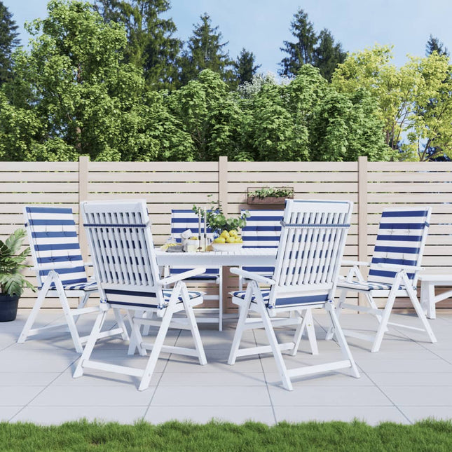 Coussins De Chaise De Jardin À Dossier Haut Lot De 4 120X50X7Cm Bleu Et Blanc