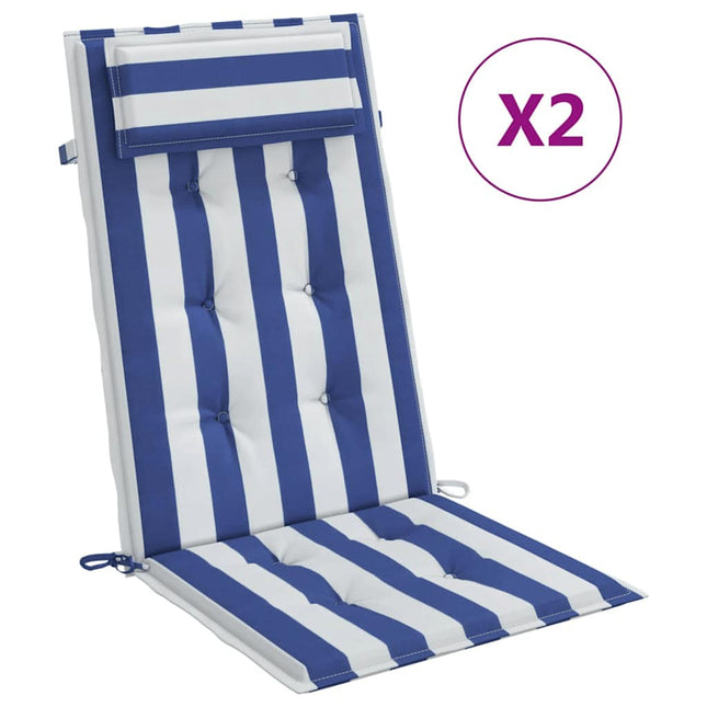 Coussins De Chaise À Dossier Haut Lot De 2 Rayures Bleu/Blanc
