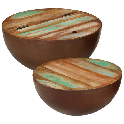 Table Basse Forme De Bol Avec Base En Acier Bois Recyclé