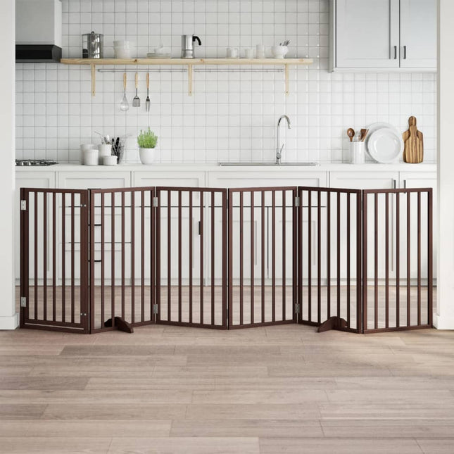 Barrière Pour Chiens Avec Porte 6 Panneaux Bois De Peuplier