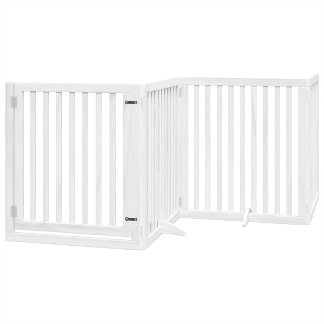 Barrière Pour Chiens Et Porte 4 Panneaux Blanc Bois De Peuplier Noir