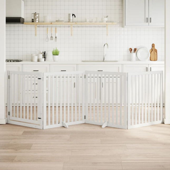 Barrière Pour Chiens Et Porte 4 Panneaux Blanc Bois De Peuplier Noir
