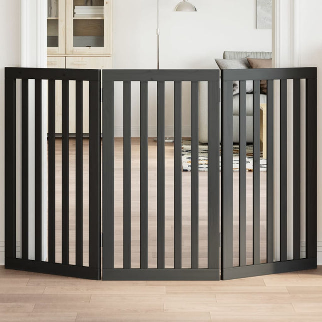 Barrière Pour Chien Pliable 3 Panneaux Noir Bois De Peuplier Blanc