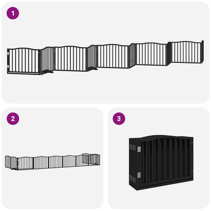 Barrière Pour Chien Porte Pliable 10Panneaux Noir Bois Peuplier Vieux Bois