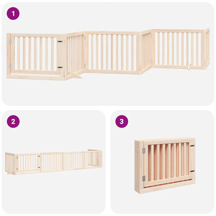Barrière Pour Chien Avec Porte Pliable 6 Panneaux Bois Peuplier