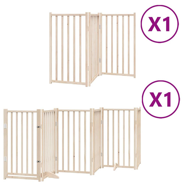 Barrière Pour Chiens Avec Porte Pliable 9Panneaux Bois Peuplier Chêne Artisanal