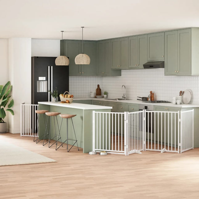 Barrière Pour Chien Porte Pliable 8Panneaux Blanc Bois Peuplier Chêne Sonoma