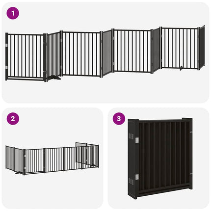 Barrière Pour Chien Porte Pliable 8 Panneaux Noir Bois Peuplier
