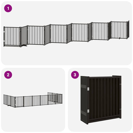 Barrière Pour Chien Porte Pliable 12Panneaux Noir Bois Peuplier
