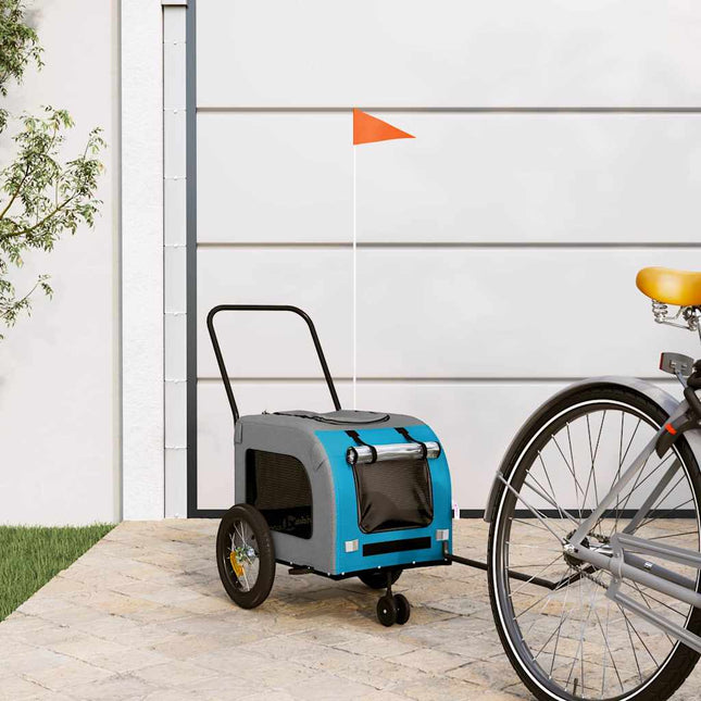 Remorque De Vélo Pour Animaux Bleu Et Gris 124,5 X 63,5 X 53 Cm