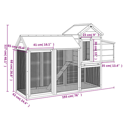 Poulailler 193X65X117 Cm Bois Massif De Pin