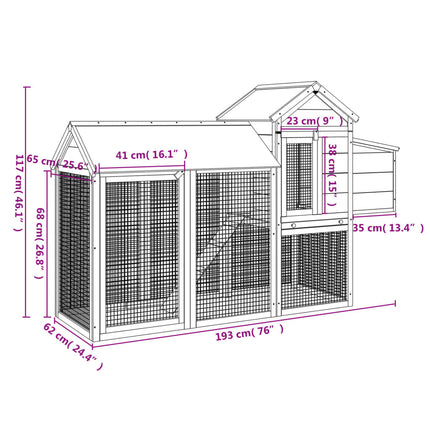 Poulailler 193X65X117 Cm Bois Massif De Pin
