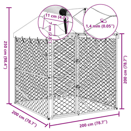 Chenil D'extérieur Pour Chiens Avec Toit Argenté 2X2X2,5 M
