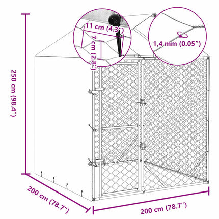 Chenil D'extérieur Pour Chiens Avec Toit Argenté 2X2X2,5 M