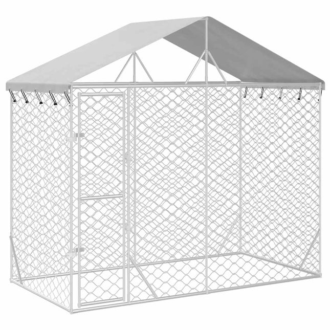Chenil D'extérieur Pour Chiens Avec Toit Argenté 3X1,5X2,5 M