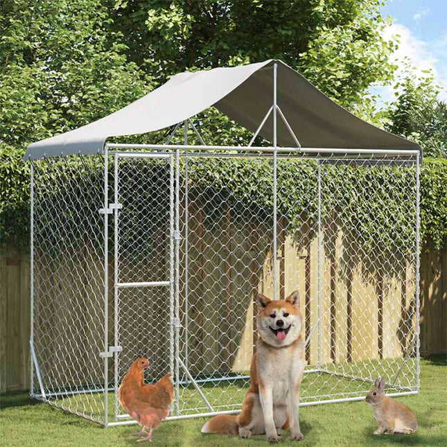 Chenil D'extérieur Pour Chiens Avec Toit Argenté 3X1,5X2,5 M
