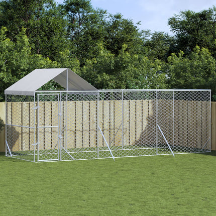Chenil D'extérieur Pour Chiens Avec Toit Argenté 2X2X2,5 M