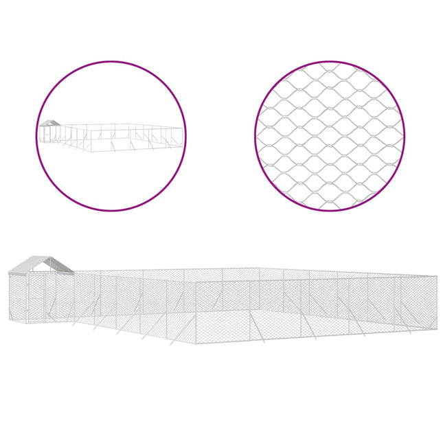 Chenil D'extérieur Pour Chiens Avec Toit Argenté 12X12X2,5 M