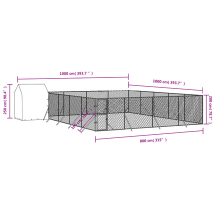 Chenil D'extérieur Pour Chiens Avec Toit Argenté 10X10X2,5 M