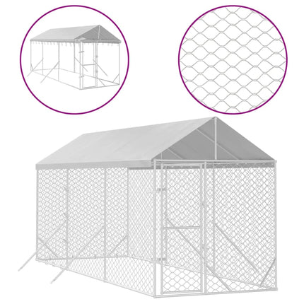 Chenil D'extérieur Pour Chiens Avec Toit Argenté 2X6X2,5 M
