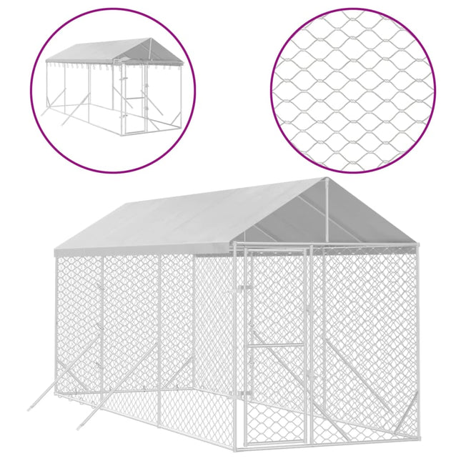 Chenil D'extérieur Pour Chiens Avec Toit Argenté 2X6X2,5 M