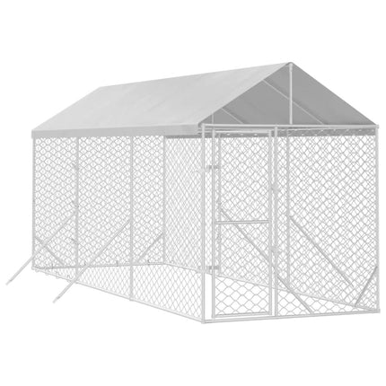Chenil D'extérieur Pour Chiens Avec Toit Argenté 2X6X2,5 M