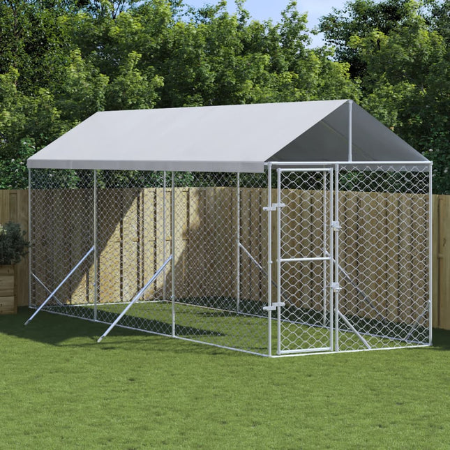 Chenil D'extérieur Pour Chiens Avec Toit Argenté 2X6X2,5 M