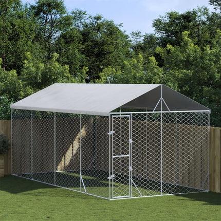 Chenil D'extérieur Pour Chiens Avec Toit Argenté 3X1,5X2,5 M