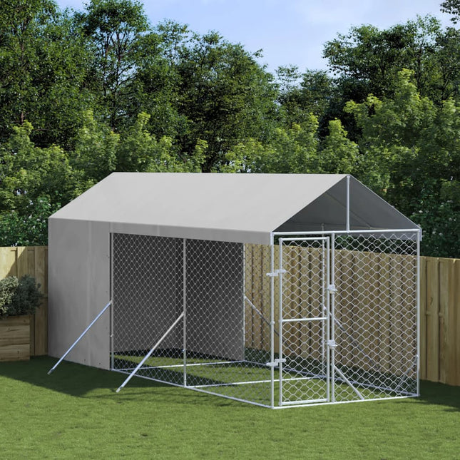 Chenil D'extérieur Pour Chiens Avec Toit Argenté 2X14X2,5 M
