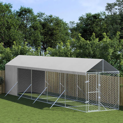 Chenil D'extérieur Pour Chiens Avec Toit Argenté 2X14X2,5 M