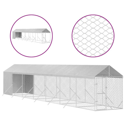 Chenil D'extérieur Pour Chiens Avec Toit Argenté 2X14X2,5 M