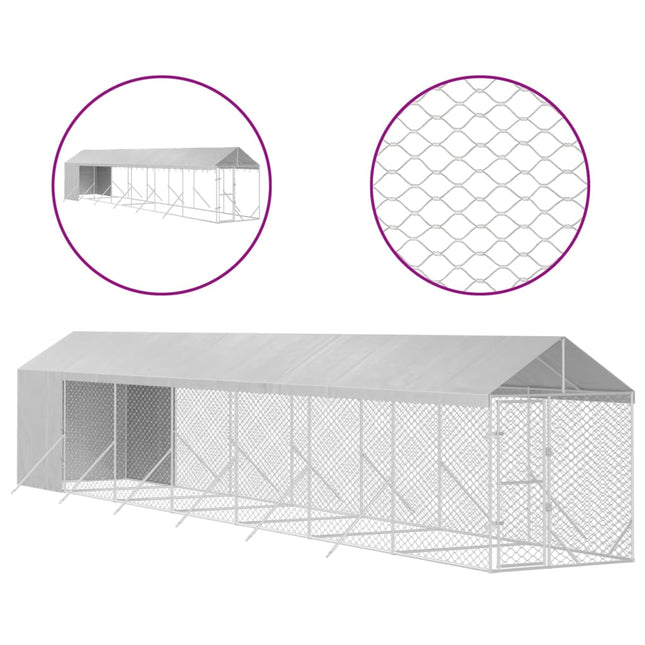 Chenil D'extérieur Pour Chiens Avec Toit Argenté 2X14X2,5 M