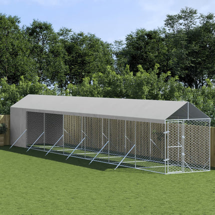 Chenil D'extérieur Pour Chiens Avec Toit Argenté 2X14X2,5 M