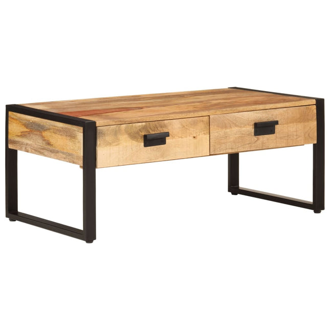 Table Basse Avec 2 Tiroirs Bois De Manguier Massif 100X60X40 Cm