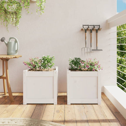 Jardinières 2 Pcs Blanc Bois De Pin Massif