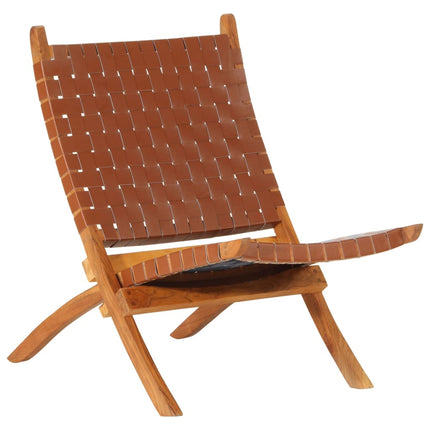 Chaise Pliable Bandes Croisées Cuir Véritable