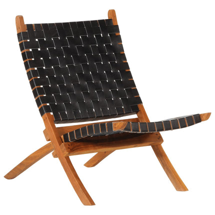 Chaise Pliable Bandes Croisées Cuir Véritable
