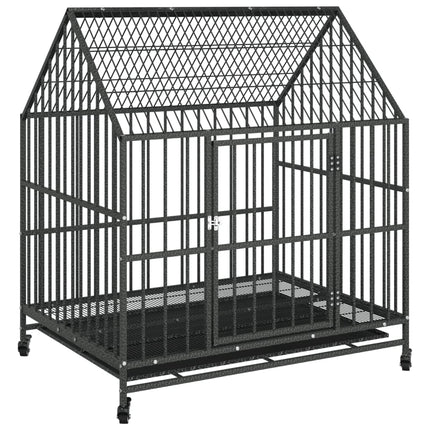 Cage Pour Chien Avec Roues Noir Gris Acier Galvanisé